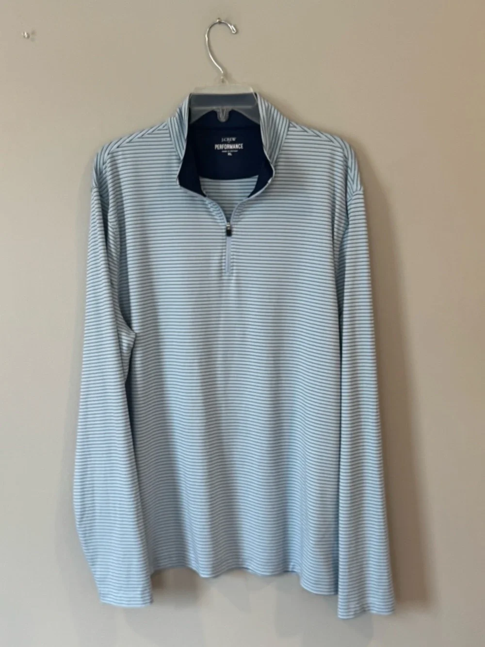 J Crew Performance Quarter Zip Pullover Shirt Mens XL Blue Stripe
